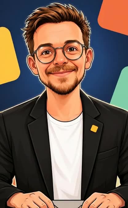 Comic-Zeichnung von Armin Braun mit Brille, Bart und schwarzem Sakko – seine KI-Version